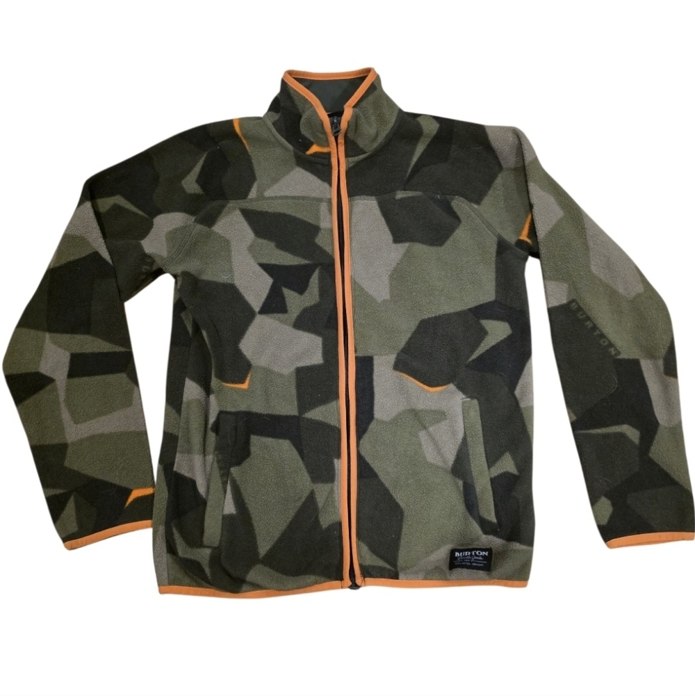 Burton Jacket Youth L (14/16) Green Camouflage Geometric Zip Up Designer Fleece